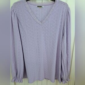 Lilac Long Sleeve Eyelet Blouse